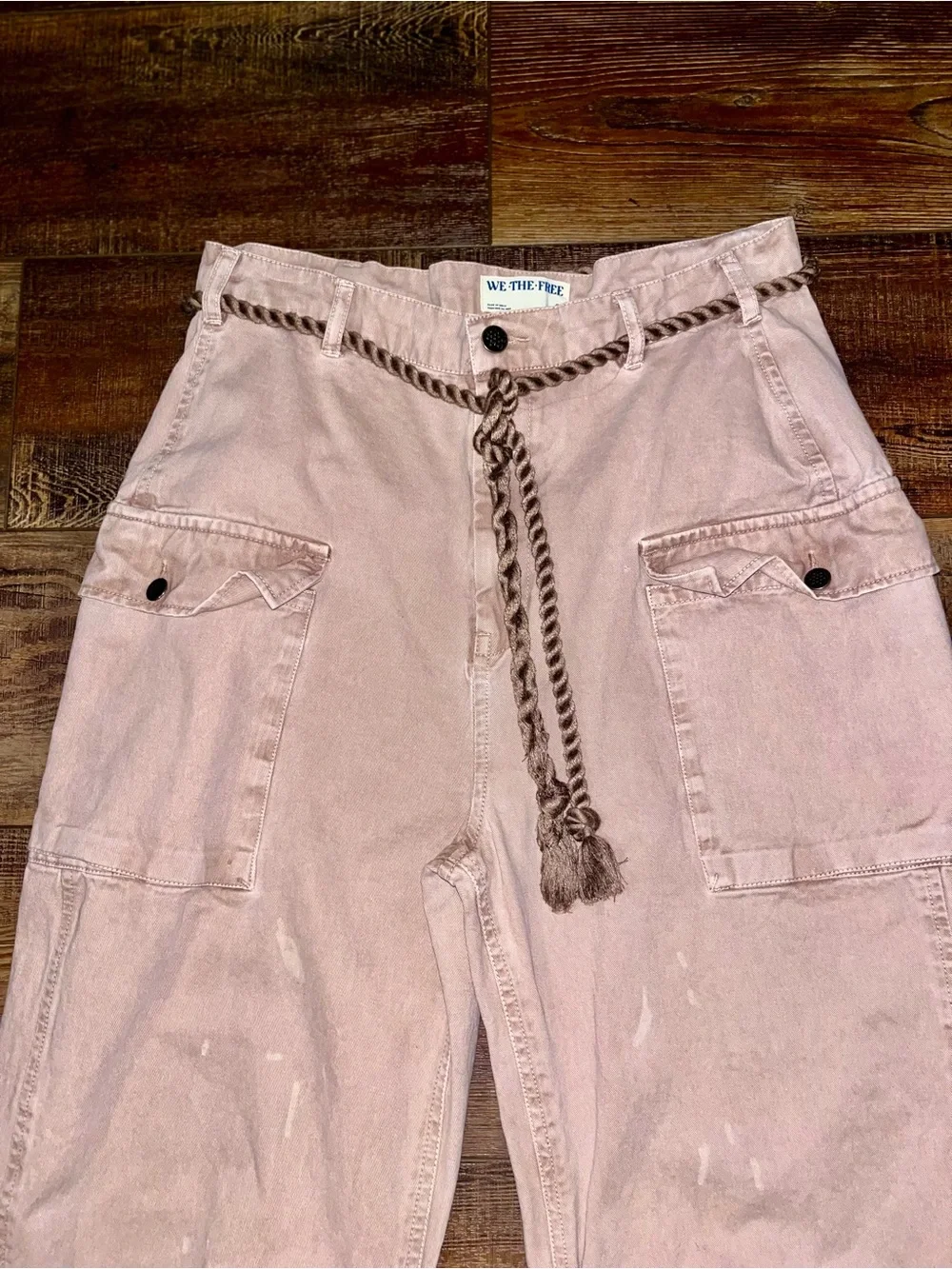 Free People Blush Pink Cropped Cargo Jeans with Braided Belt